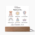 Personalized lamp with illustrations and text on a white background