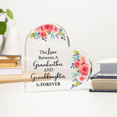 Grandmother Granddaughter Gift, Floral Heart Acrylic Block, Grandma Keepsake, Heartfelt Family Gift, Forever Love, Granddaughter Gift