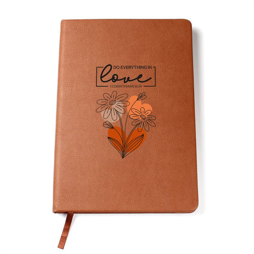 Faith and Scripture vegan leather journal printed with colorful floral artwork and inspirational quote